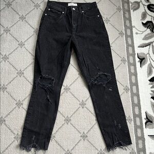Abercrombie & Fitch Black Distressed High Rise Mom Jeans